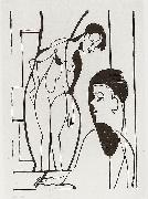 Artist and female modell - woodcut Ernst Ludwig Kirchner
